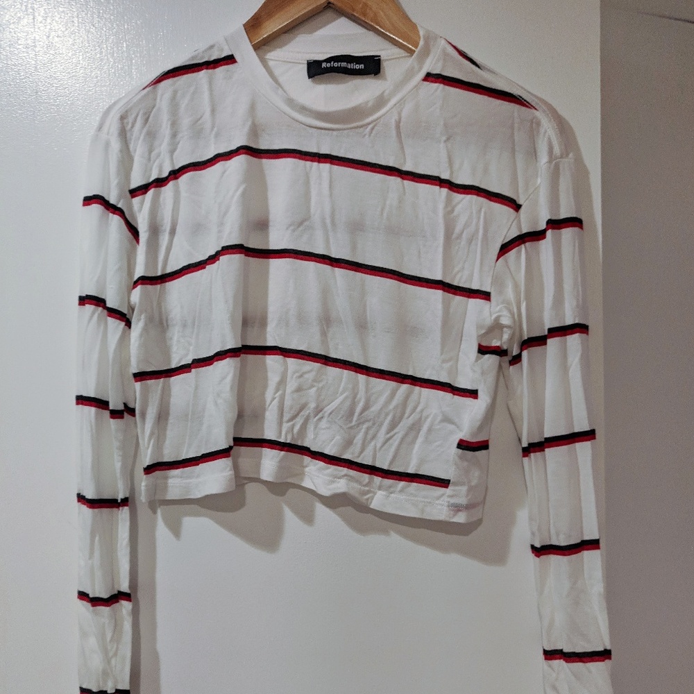 Reformation Striped Long Sleeve Crop Top